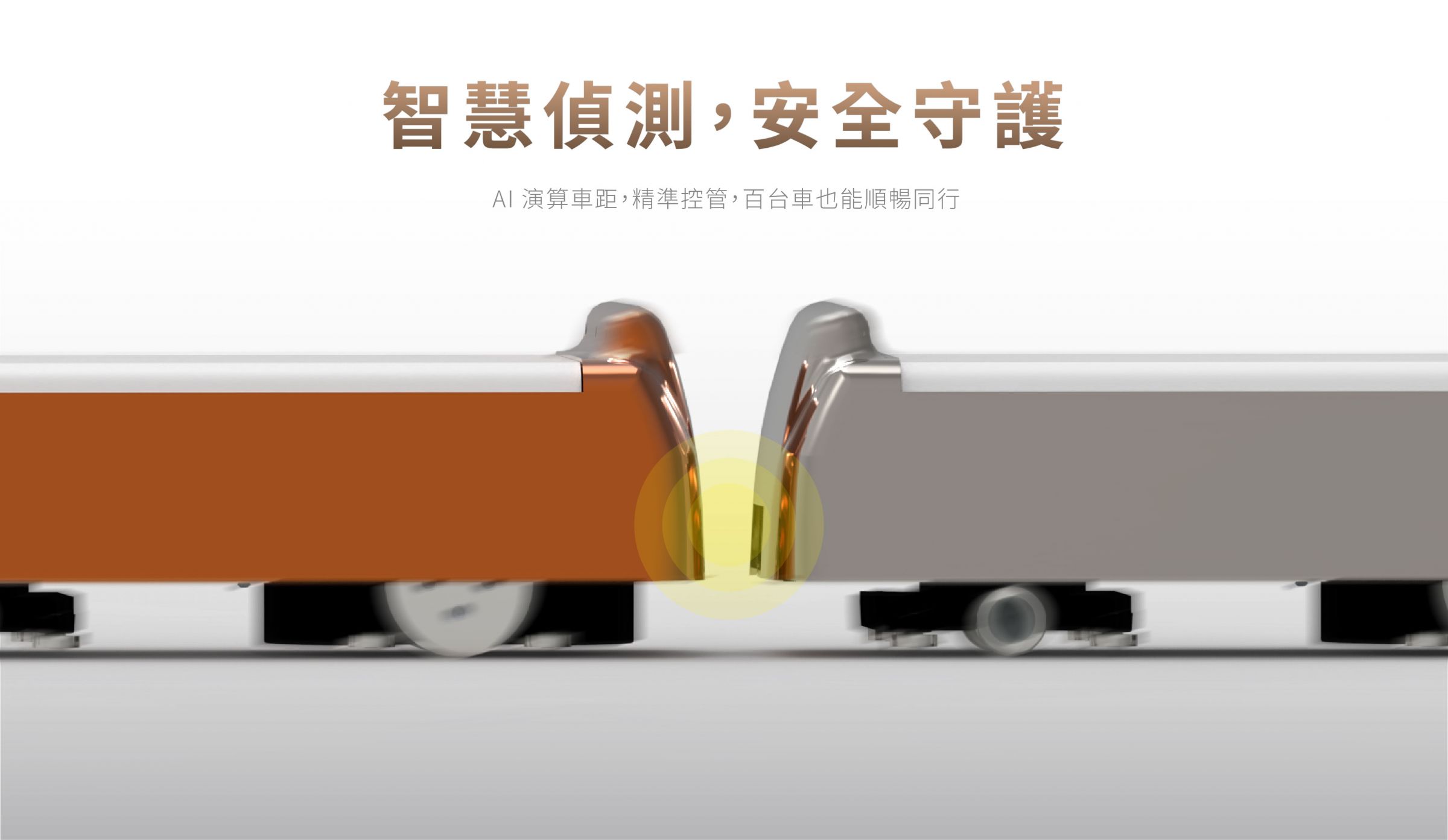 智慧侦测，安全守护。 AI 演算车距，精准控管，百台车也能顺畅同行。