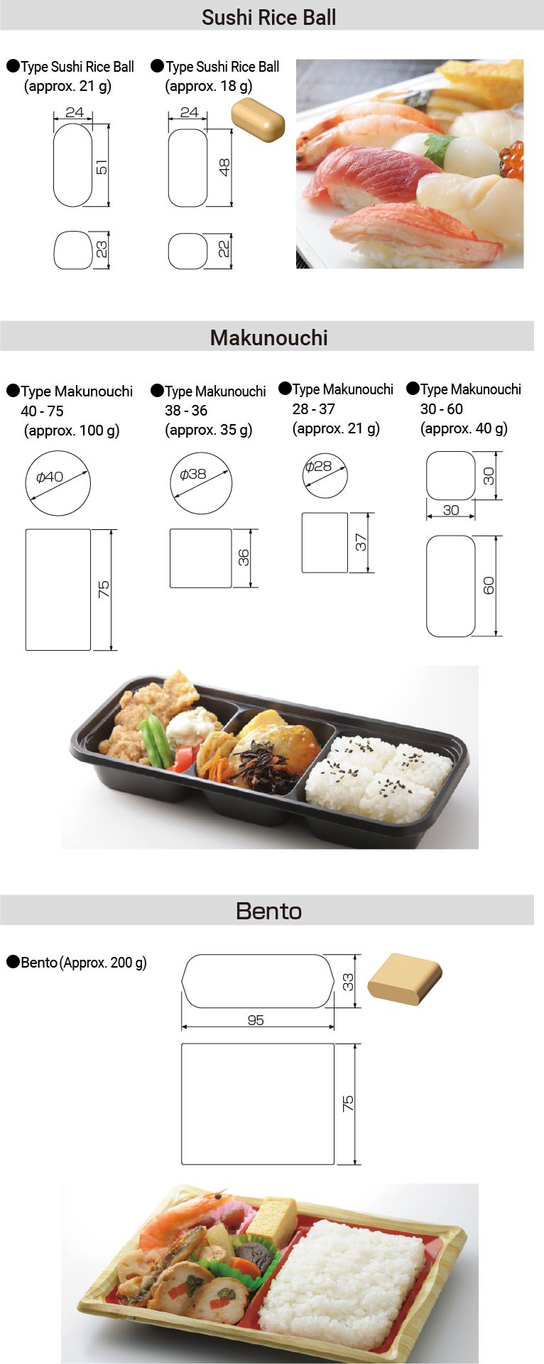 ASM575 握寿司饭团、俵型饭团、便当饭团成型尺寸