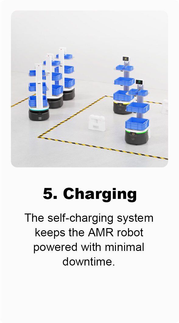 Pagcha-charge: Matalinong awtonomong sistema ng pagcha-charge na nagbibigay ng minimal na downtime at patuloy, maaasahang pagganap.