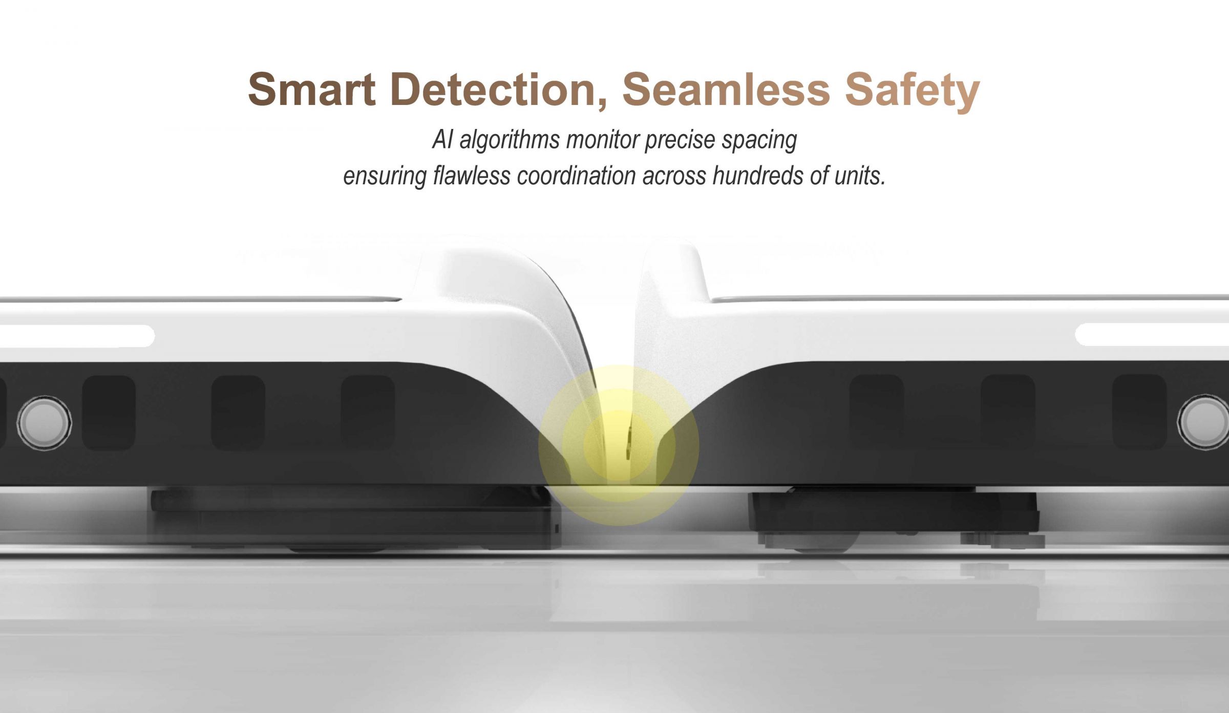 Smart Detektion, Sömlös Säkerhet: AI-algoritmer övervakar exakt avstånd och säkerställer felfri samordning över hundratals enheter.