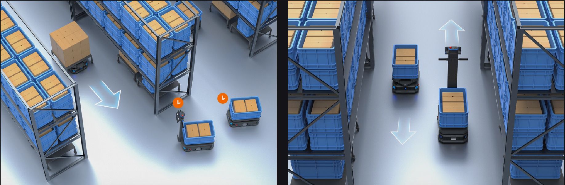 Baserat på vägbredd och robotarnas realtidslastdimensioner avgör systemet intelligent om det ska tillämpa enkelfil eller dubbel fil trafiklägen. Det justerar dynamiskt ruttstrategier för att maximera utrymmesanvändningen och förbättra effektiviteten i samordningen av flera robotar i trånga miljöer.