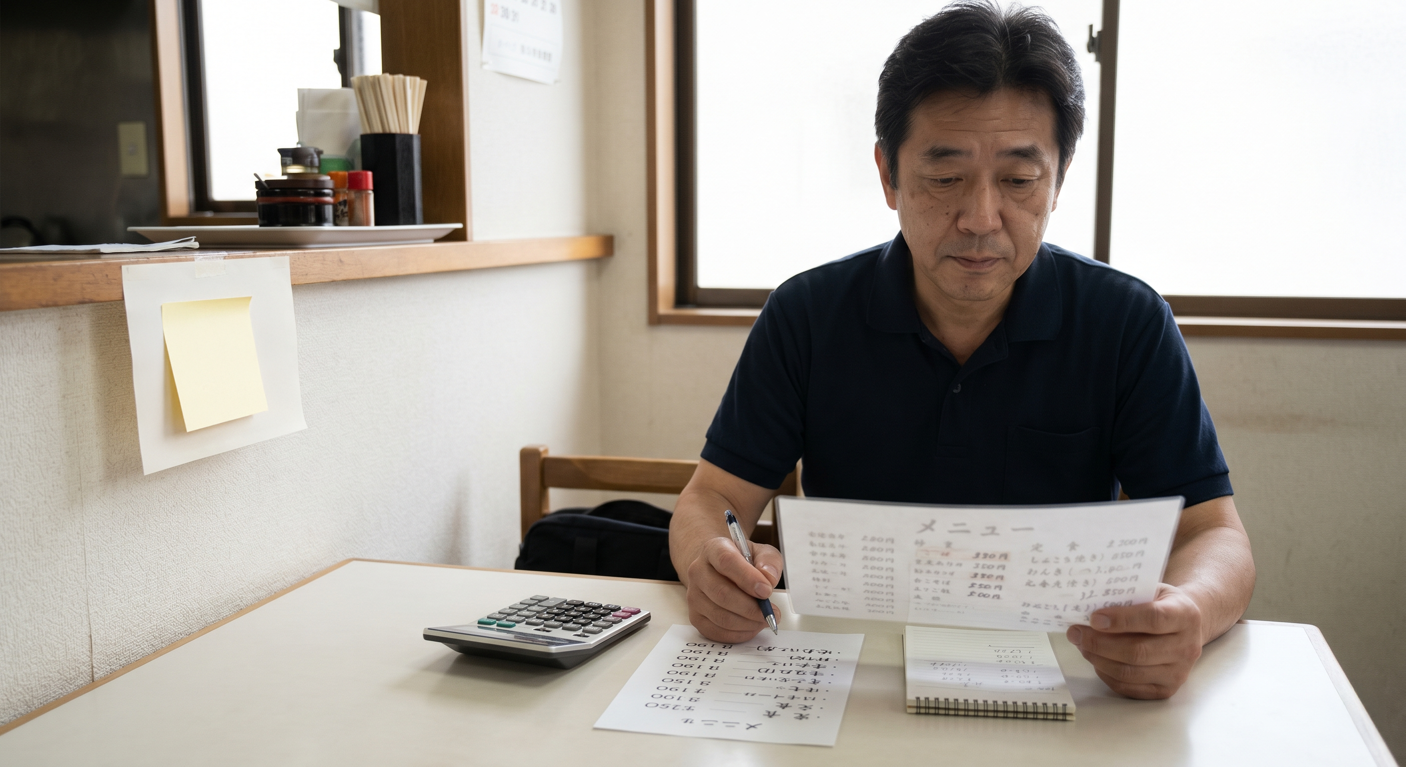 飲食店オーナーが人件費とFL比率を確認している様子